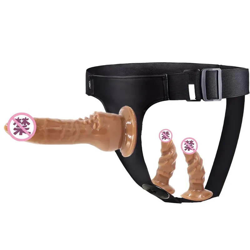 Factory Direct Triple - Prong Lesbian Strap - on: Leather Pants Wear with Realistic Dildos Adult Erotic Wholesale Sex Toys