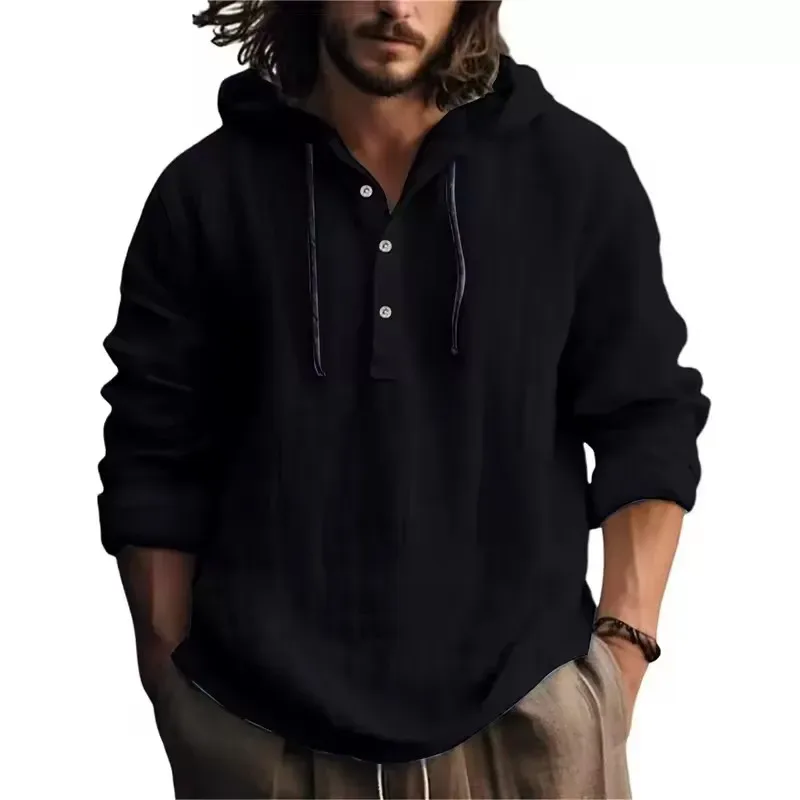 2024 New Men's Casual Blouse Cotton Linen Shirt Loose Tops Long Sleeve Tee Shirt Spring Autumn Casual Men's Shirts — image 1