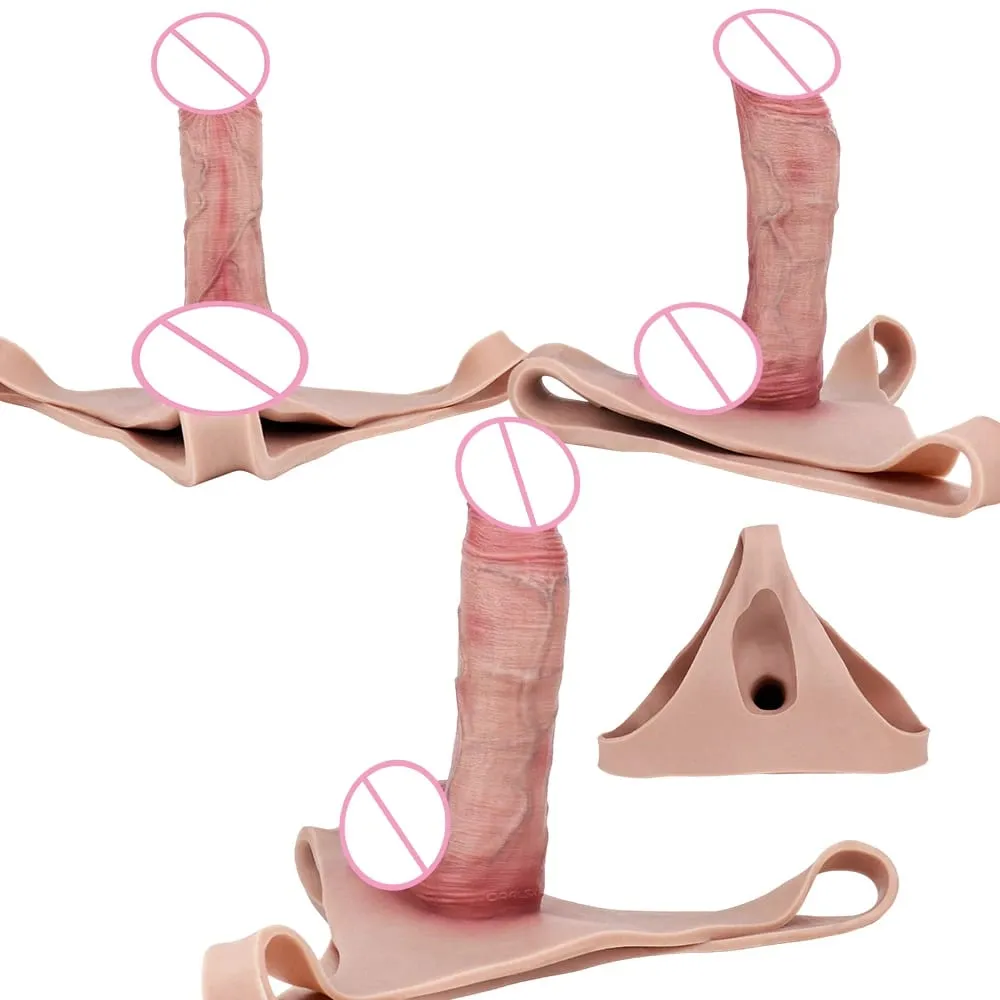 Manchon de pénis réaliste taille haute, sangle sur gode creux, culotte en Silicone, extension de bite, jouet sexuel pour hommes