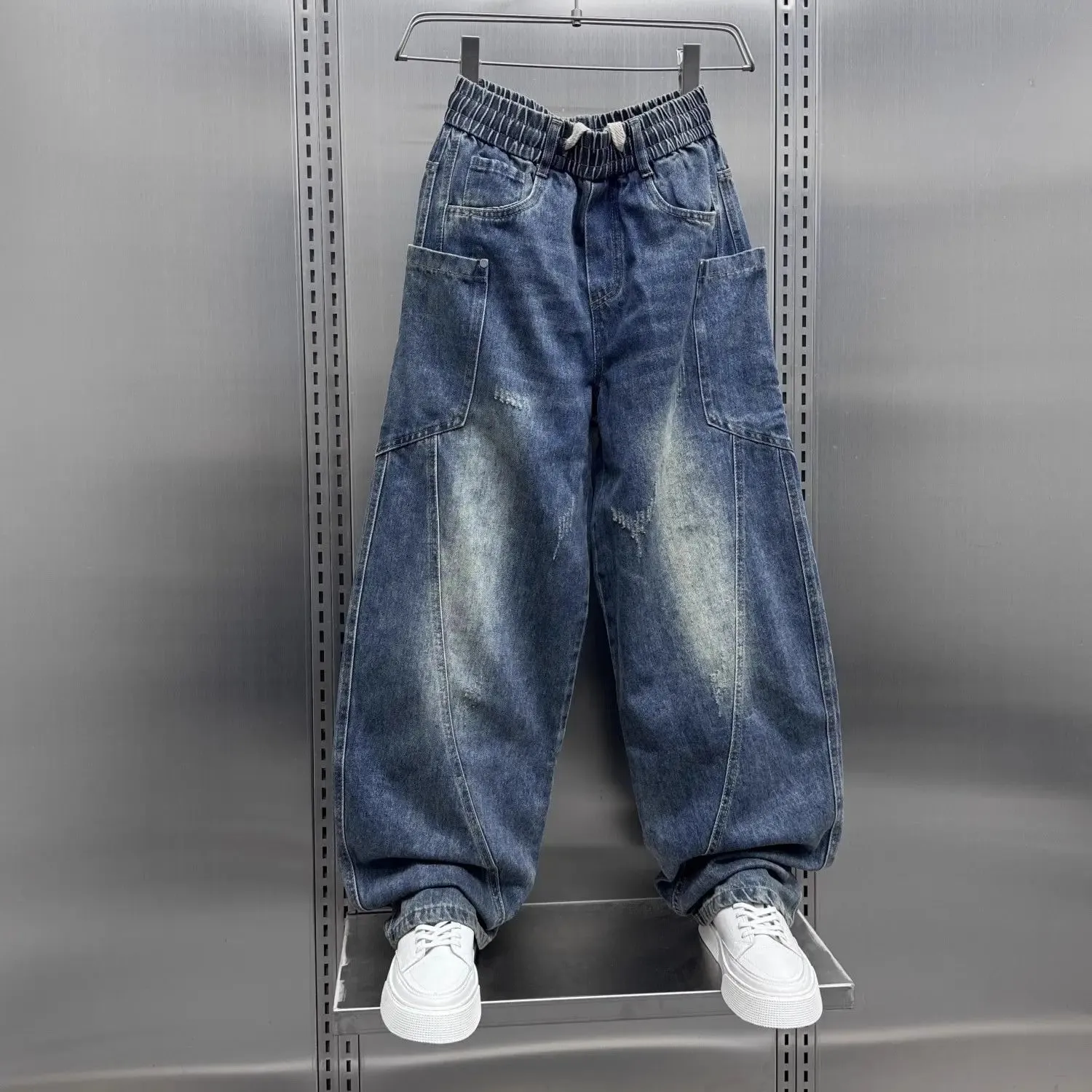 Men's 2025 Autumn New Scimitar Jeans Fashion High Street Casual Loose Straight Drawstring Baggy Korean Luxury Harlan Pants — image 2