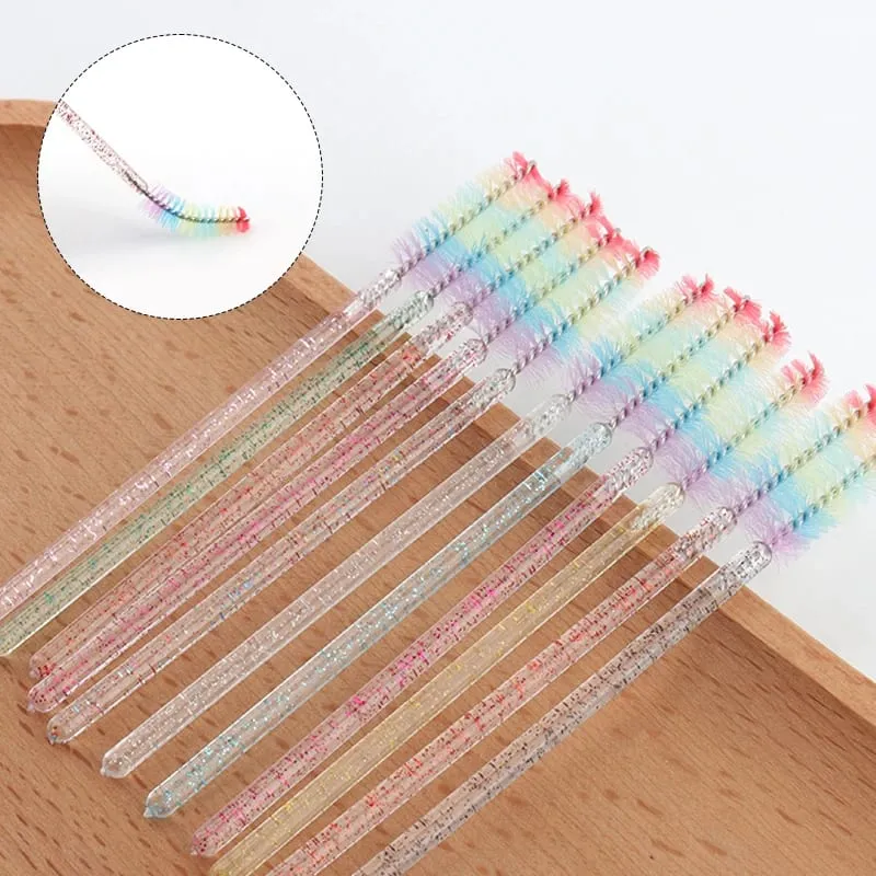 50pcs Disposable Crystal Eyelash Brush Lash Extension Makeup Brushes Mascara Wand Applicator Eyebrow Comb Rainbow Microbrush — image 5