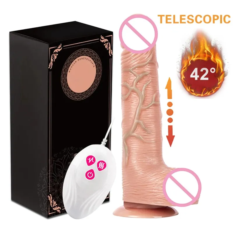Masturbazione femminile con dildo realistico vibrante telescopico con ventosa riscaldamento pene telecomando cazzo per donne