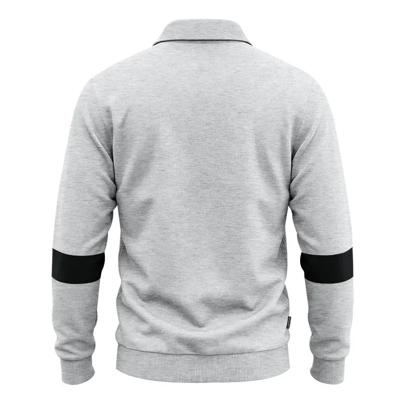 Men Lapel Polo Sweatshirt, Color Block Long Sleeve Pullover, Loose Solid Casual Top for Spring Autumn Daily Outfit — image 25