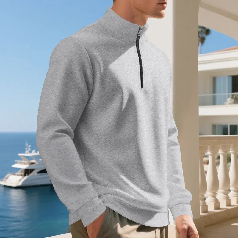 2026 New Fleece Lined Half Zip Sweatshirt for Men, Autumn Winter Solid Color Plus Size Casual Pullover Hoodie Daily Leisure Wear