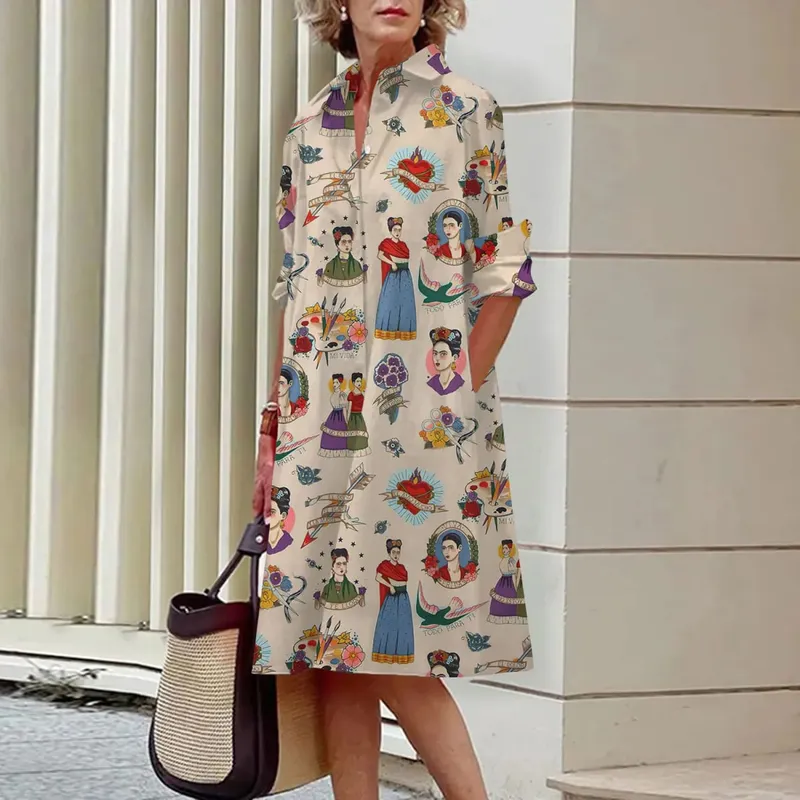 S-5Xl Sommer-Hemdkleid, Weiß, Blau, Abend-Vintage-Kleider, Party, extra lang, lockere Damenkleider, nur Celadon-bedruckte Kleider