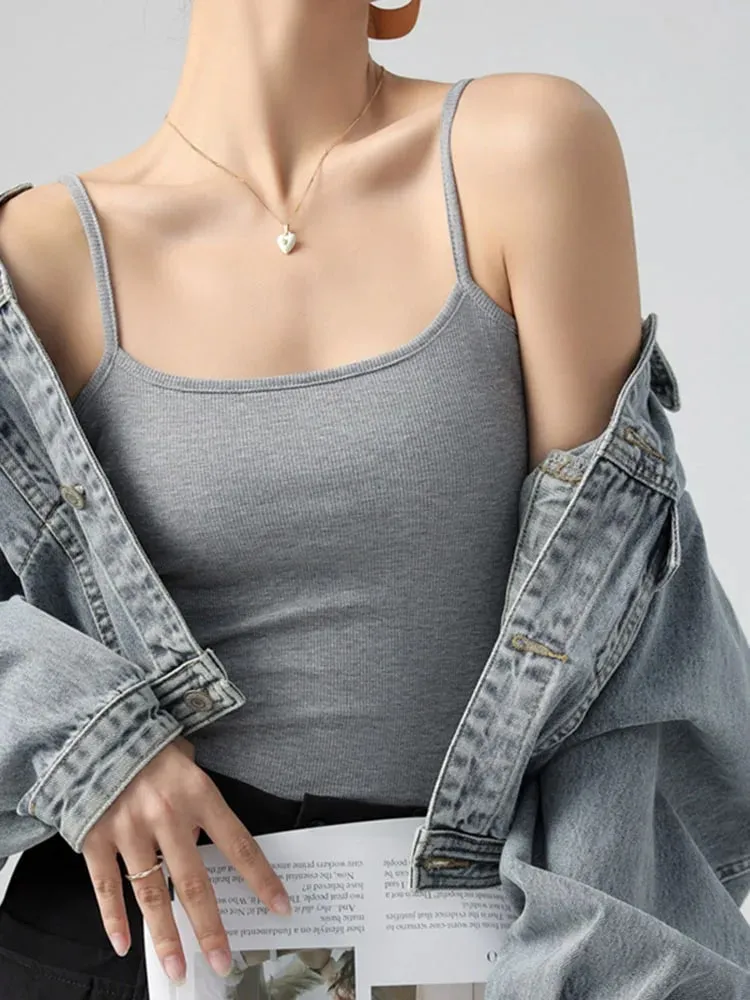 Women's Summer Basic Sleeveless Tank Top Spaghetti Strap Slim Fit Stretch Knitted Solid Color Camisole — image 14