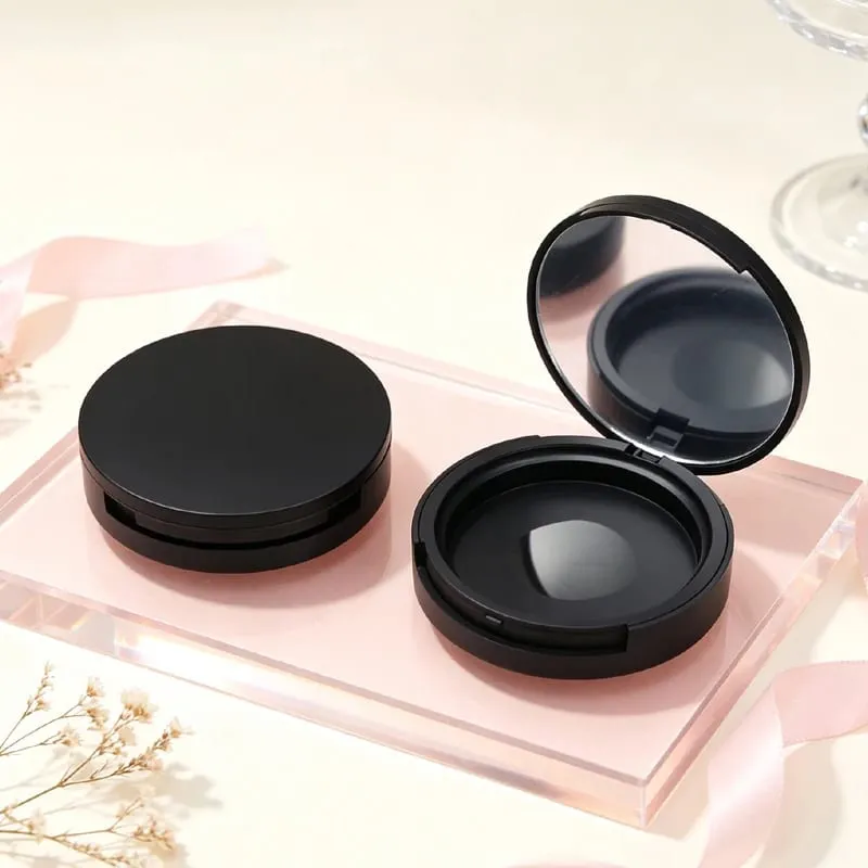 Batch Price For Black Color Round Shape Plastic Makeup Packaging Empty Compact Powder Case Powder Blusher Container
