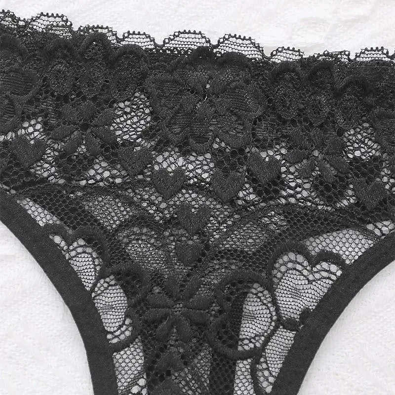 Women Sexy Lace Underwire Lingerie Set Breathable Lift Support Cami Bra & Triangle Briefs 2‑Piece Outfit
