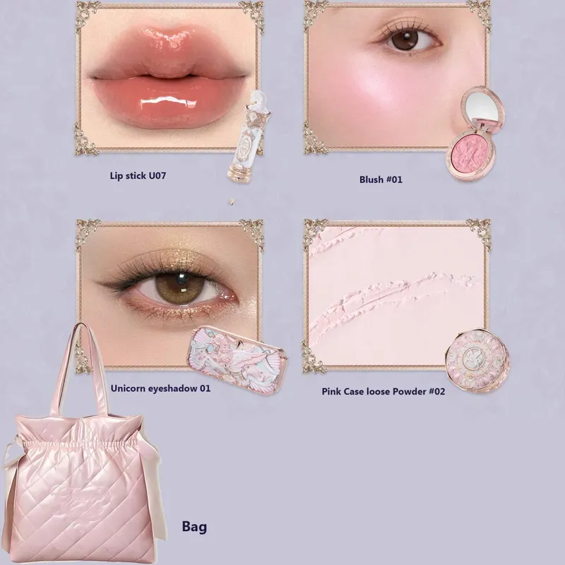 Flower Knows Knight Unicorn Complete Makeup Collection Shimmer Eyeshadow Silk Satin Blush Glazed Lipstick Face Beauty Gift Set