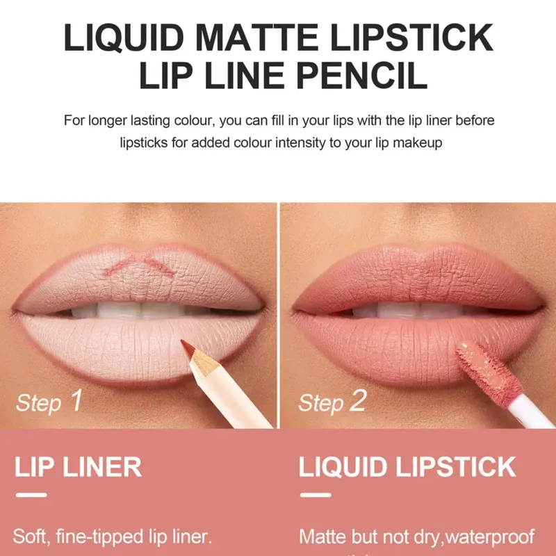 Ensemble de rouge à lèvres 2 en 1 pour femmes, avec crayon à lèvres, imperméable, longue durée, maquillage coréen, finition mate, Kit de cosmétiques, livraison gratuite — image 3