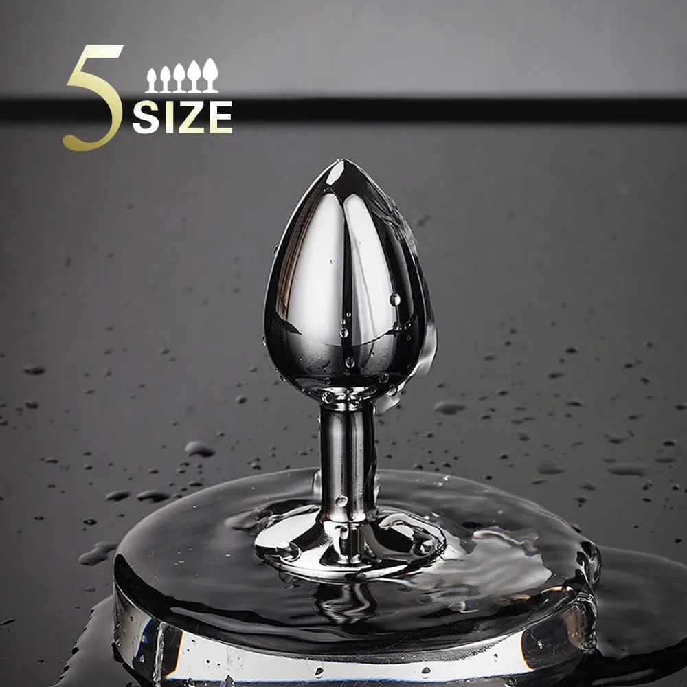Metal Anal Plug With Gem Base Beginner To Expert 5 Size Butt Plug G-Point Massage Dildos Female/Male Couples Adult Sex Toys