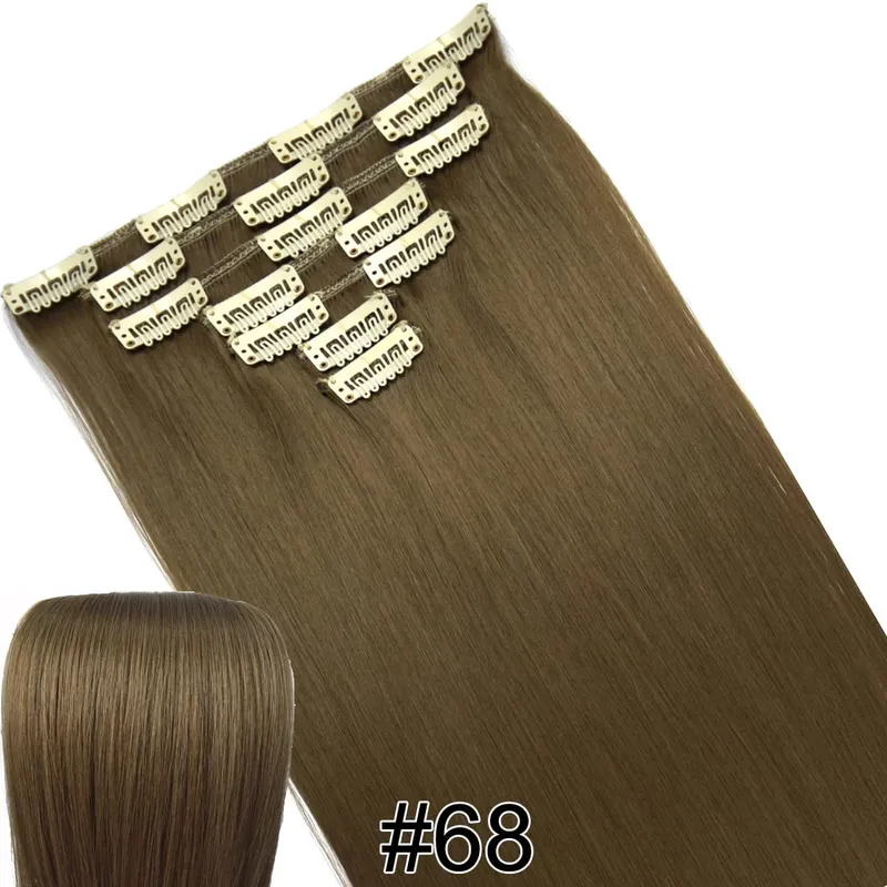 Synthetic Hair Fiber Heat Resistant130gr Straight clip in Hair Extensions 7006