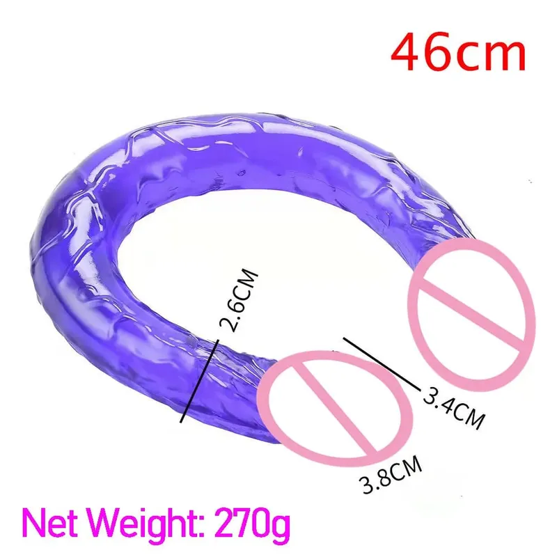 Zachte Jelly Dildo Dubbele Lange 46 cm Realistische Pik Lesbische Vaginale Anale Plug Flexibele Nep Penis voor Vrouwen Seksspeeltjes