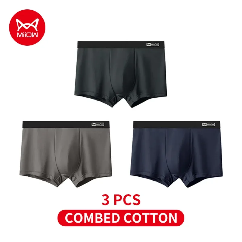 MiiOW 3Pcs Organic Cotton Men Underwear Boxer Shorts Antibacterial Seamless Underpants Male Panties Gift For Men Boxershorts New