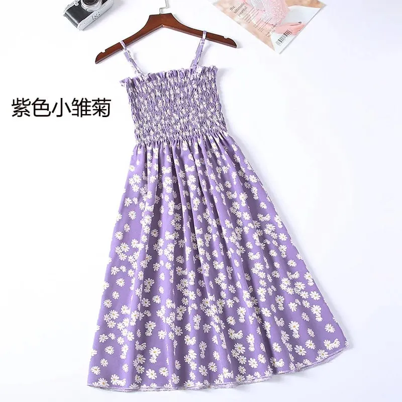 ฤดูร้อนมินิเดรสแฟชั่นหญิง Elastic High เอว Casual สปาเก็ตตี้สายคล้องคอผู้หญิงชุดชีฟอง Vestidos