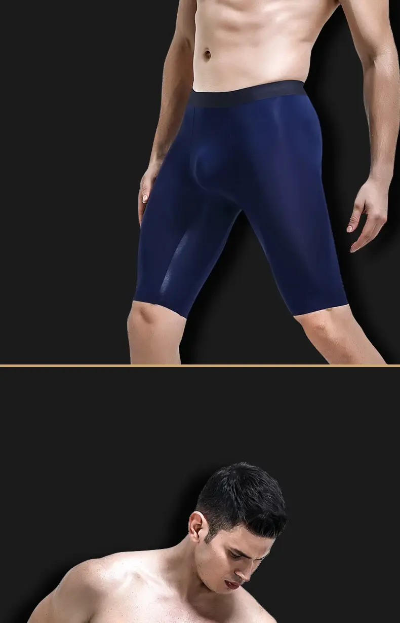 Men's sports underwear for summer, ice silk, quick-drying, extended, anti-friction legs, loose four-corner short underpants