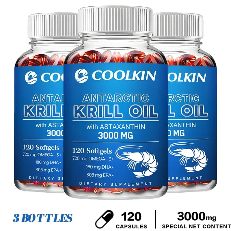 Minyak Krill Antartika 3000mg - Omega-3 EPA DHA Astaxanthin Alami Kekuatan Maksimum untuk Kesehatan Jantung & Sendi