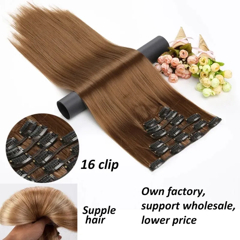 24Inch Synthetic 6pcs/set Long Straight Clip-in Hair Extension Heat Resistant Fiber Hair for Women Hair Accessories — image 5
