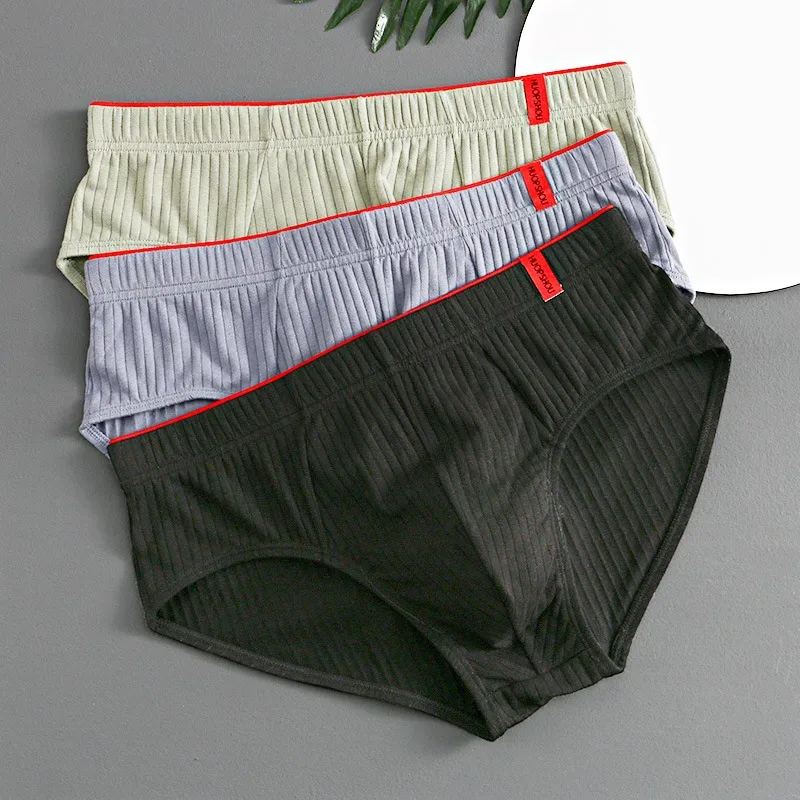 1/3 pçs cuecas masculinas meados de cintura elástica macia respirável anti-séptico u convexo listrado cor sólida casual cuecas masculinas