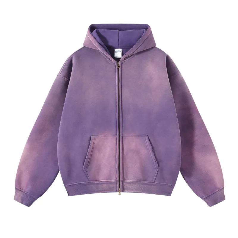 Zip Up hoodies herr Tie Dye Washed Double Oversize Cardigan Sweatshirt Lös Plush Plysch Gradient Man Huvtröjor Vinter