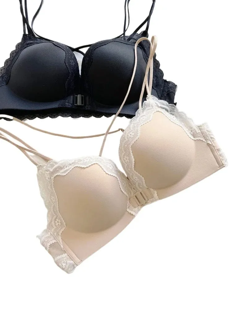 Pink Leopard Front Closure Bra Set Victoria Style Wireless Bra Push Up Enhance Bust 매력적인 Back Design for Small Bust Women