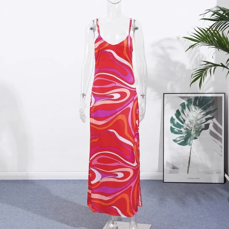 Moda Baskılı Halter Uzun Elbise Kadınlar için Zarif Kolsuz Backless Ince Bodycon Maxi Elbiseler Şık Yaz Plaj Parti Elbiseler — image 8
