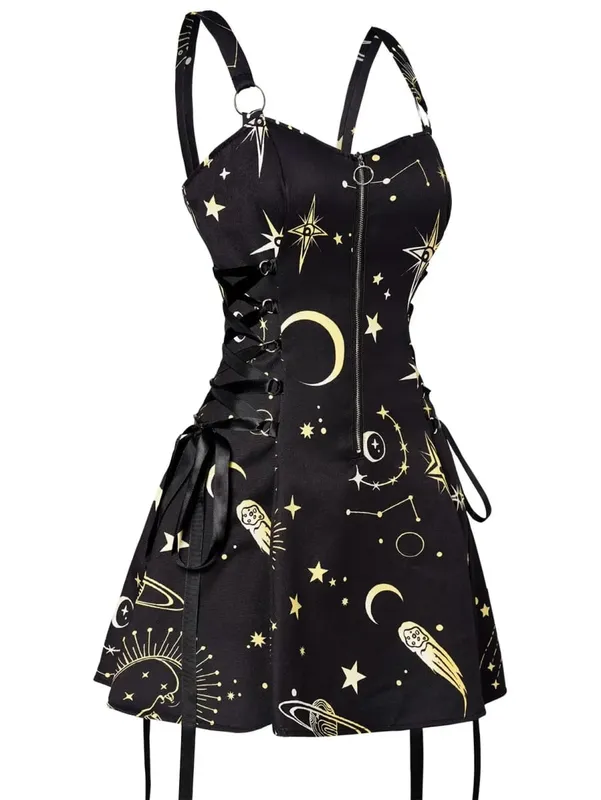 Dark Gothic Women Plaid Dress High Waist Bodycon Vintage Punk Harajuku Lolita Sleeveless Streetwear Y2K Sexy A-Line Mini Dresses