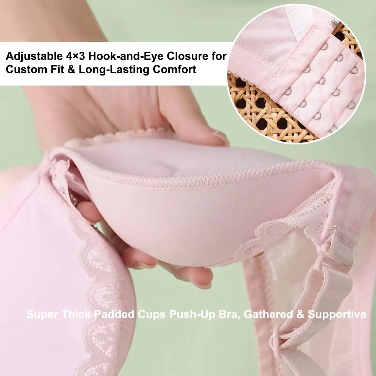 Ultra-Thick 8cm Push up Bra Lace Gathered Wireless Full Coverage Lingerie Side Support for A/B Cup Women