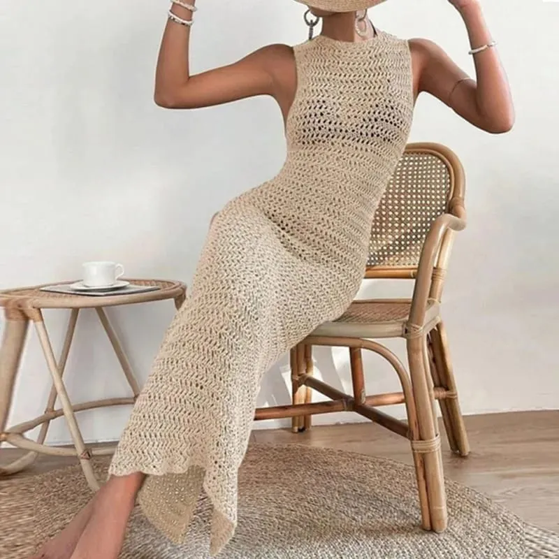 Dresses for Women New Summer Black Sleeveless Women Dress Slim Sexy O-Neck Hollow Out Dress Women Vestidos De Verano Mujer Q250