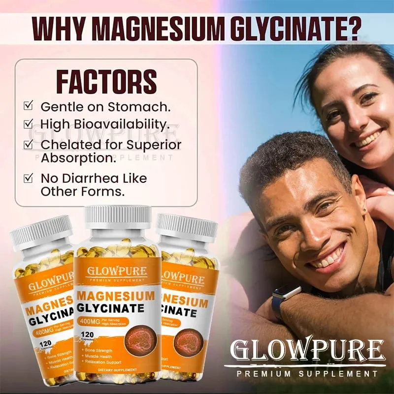 Magnesium Glycinate for Sleep Brain Nervous System Bone Muscle Relieve Anxiety Heart Health