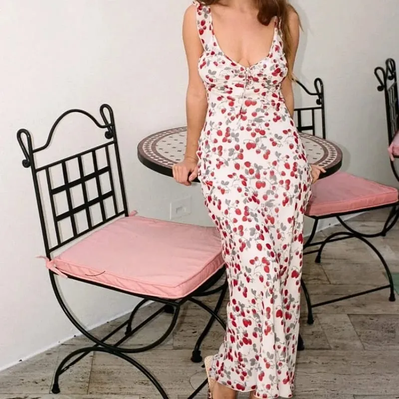 קיץ פרח מודפס נשים סקסית בגזרה נמוכה ללא גב Slim Sling Ruffles שמלות 2026 חופשת חוף ליידי Vestidos