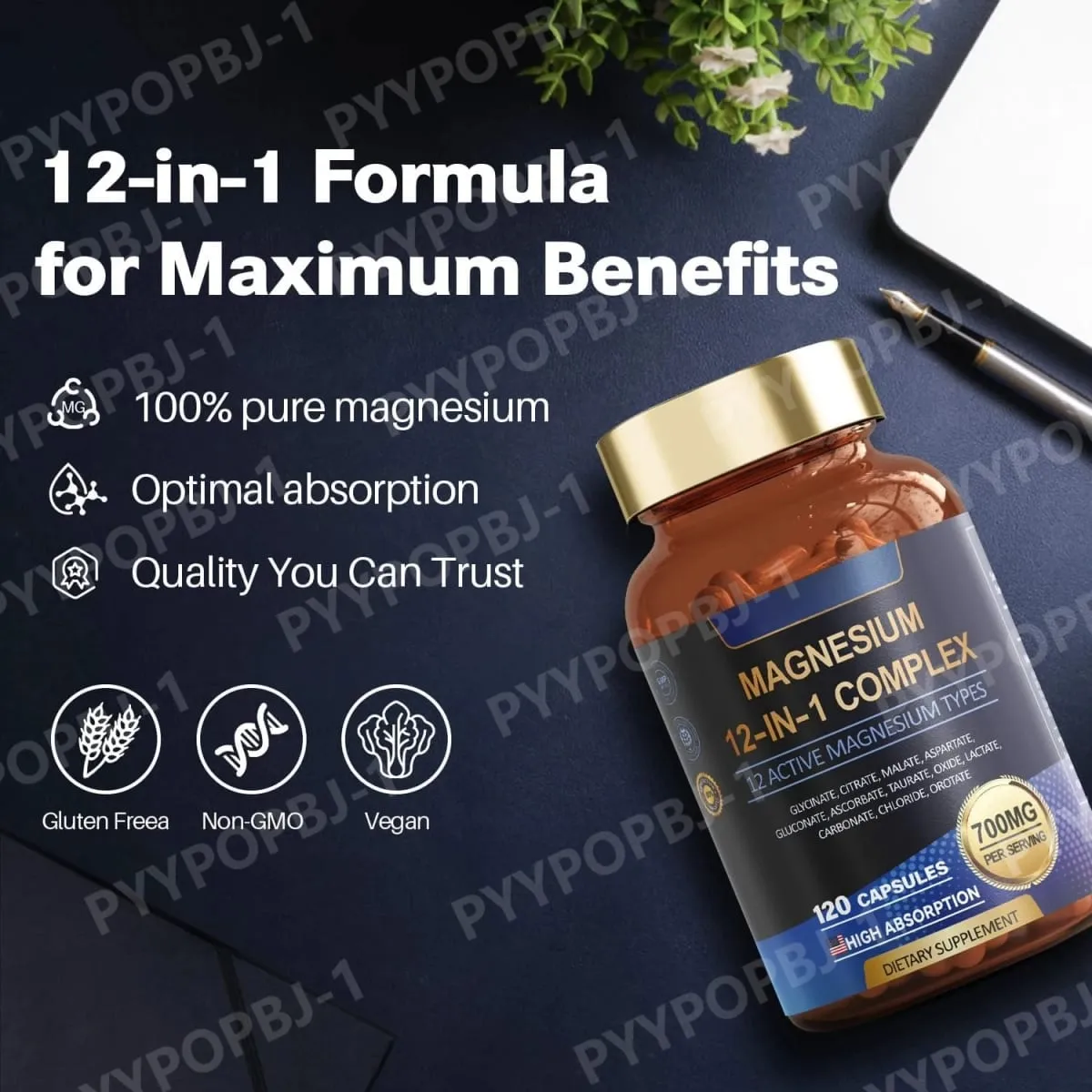 Magnesium Capsule Contain Glycinate Citrate & Aspartate Etc Complex Supplement Relaxation Muscle Heart Health Support 120 Count — image 4
