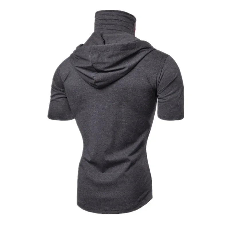 Men New Gym Thin Hoodie Short Sleeve Hoodies With Mask Sweatshirt Casual Splice Large Mask Hoodie Sweatshirt Hooded Tops Cycling