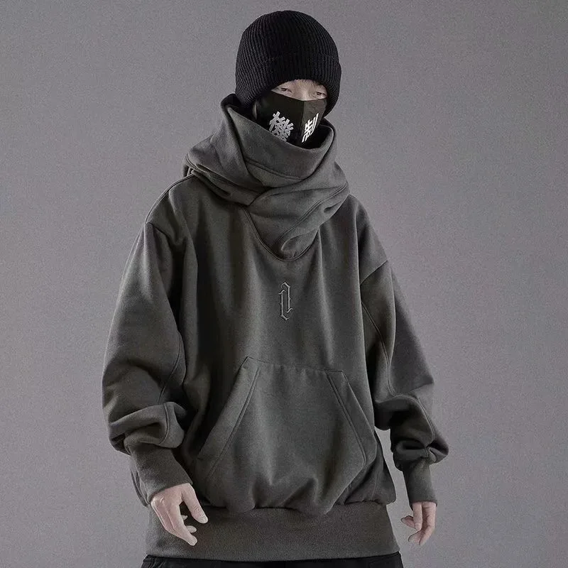 Thêu Cao Cổ Áo Quá Khổ Y2K Nam Nữ Hoody Nhật Bản Ninja Áo Khoác Mùa Thu Hip Hop Trang Bỏ Túi Dạo Phố
