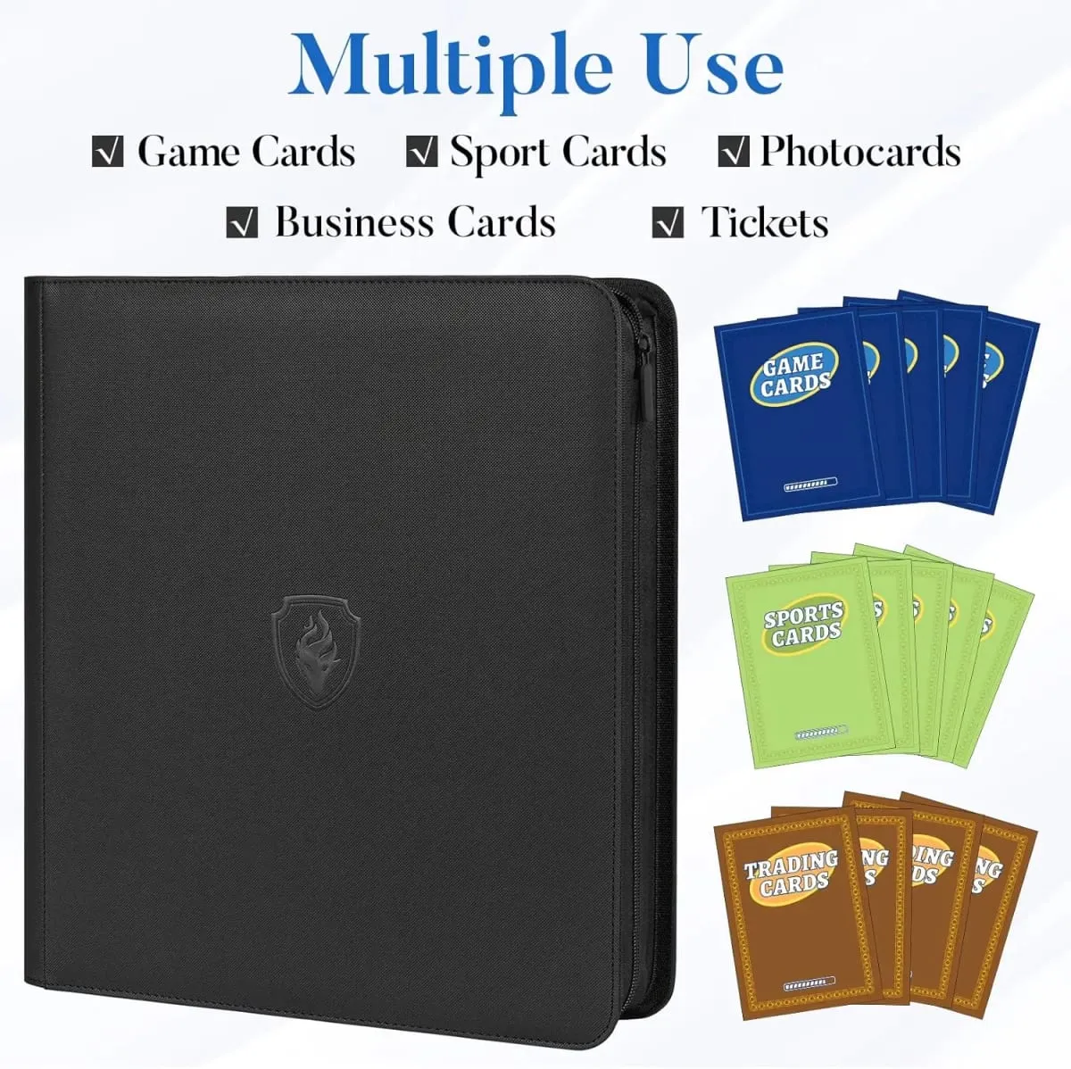 Trading Card Binder 12 Pocket Zipper Binder Card Album Holds 480 Cards Premium Leather Card Folder for TCG/Game/Sports Cards