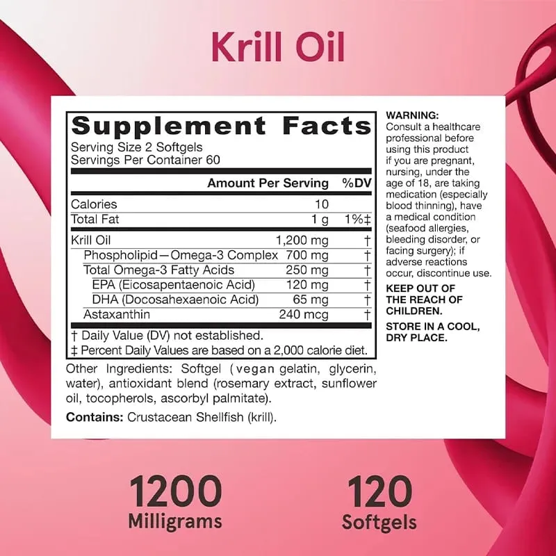 Krill Oil – Phospholipid Omega-3 Complex with Astaxanthin – Supports Lipid Management Metabolism Brain & Heart Health EPA/DHA