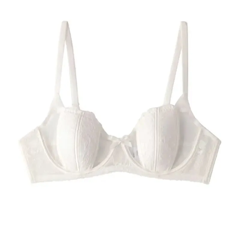 Ensemble Lingerie Dentelle Française Brodée Bonnets Oreille De Lapin Fil Doux Push Up Respirable Amincissant Confort Élégant