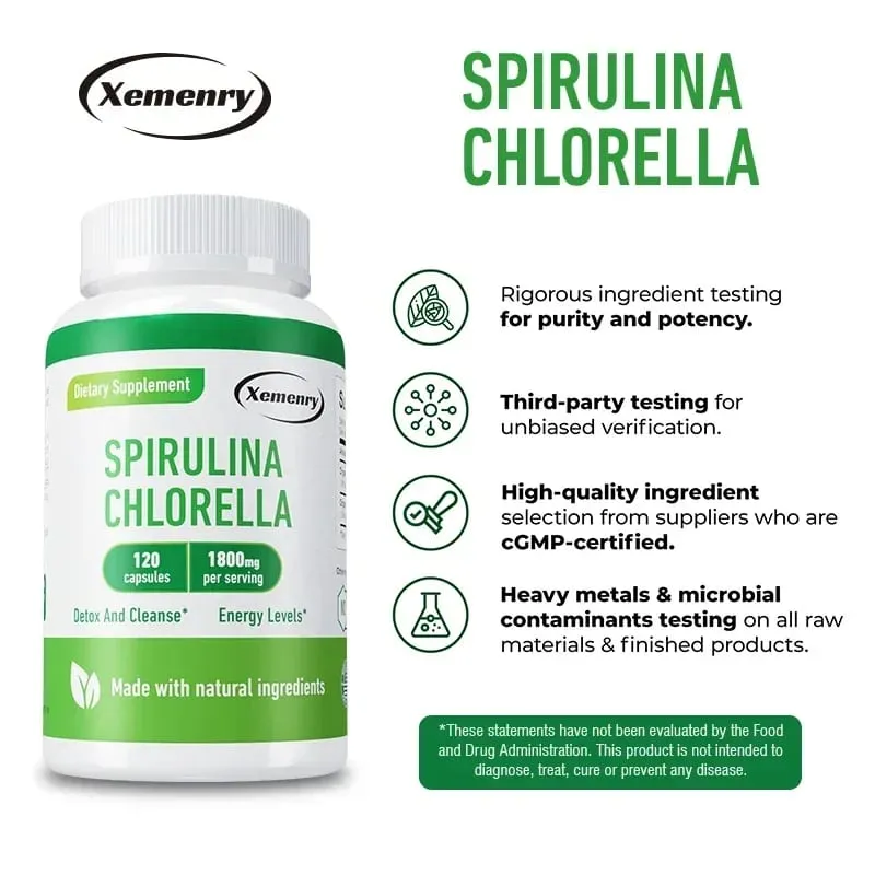 Spirulina Chlorella Capsules - Υποστηρίζει την υγεία του καρδιαγγειακού και του ανοσοποιητικού συστήματος Ισχυρό αντιοξειδωτικό