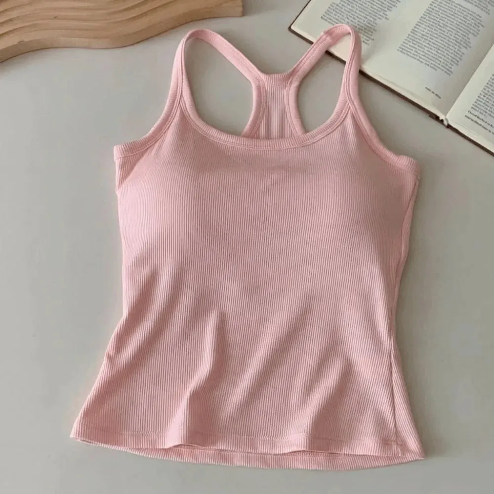 Wide Shoulder Straps Hollow Vest Comfortable H-Shaped Back Breast Small Camisole Slim Design Elastic Thin Tank Tops