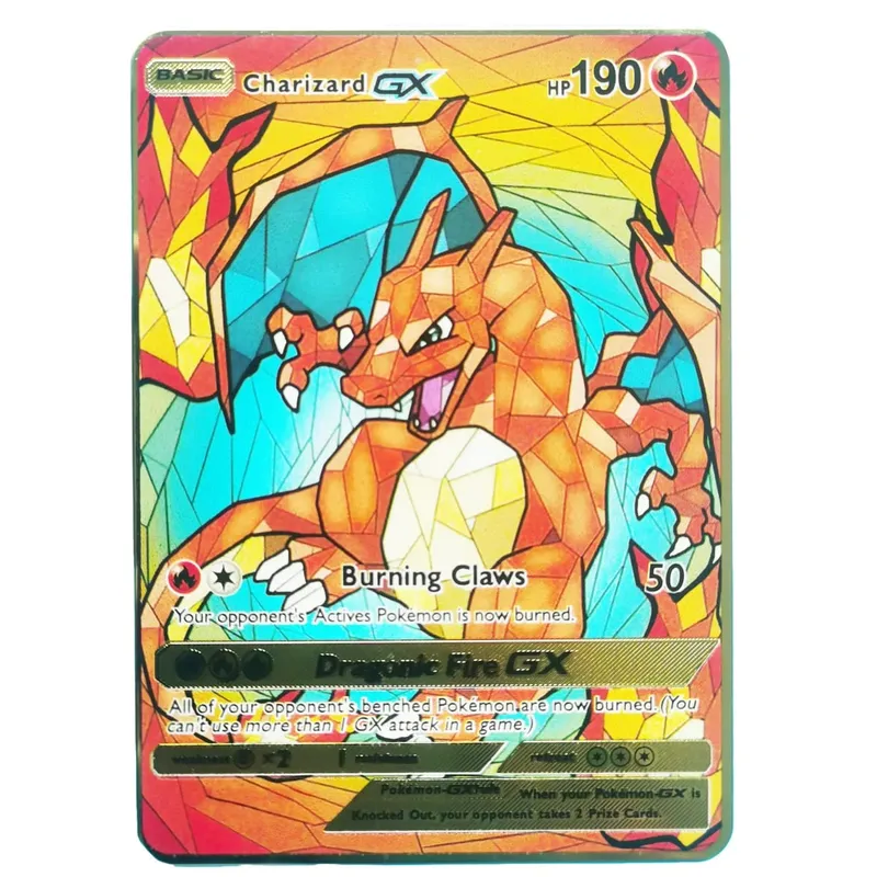 Van Gogh Museum Pokemon English Metal Card Anime Pikachu Charizard Mewtwo Shiny Letters Game Collection Card Kids Toy Gifts