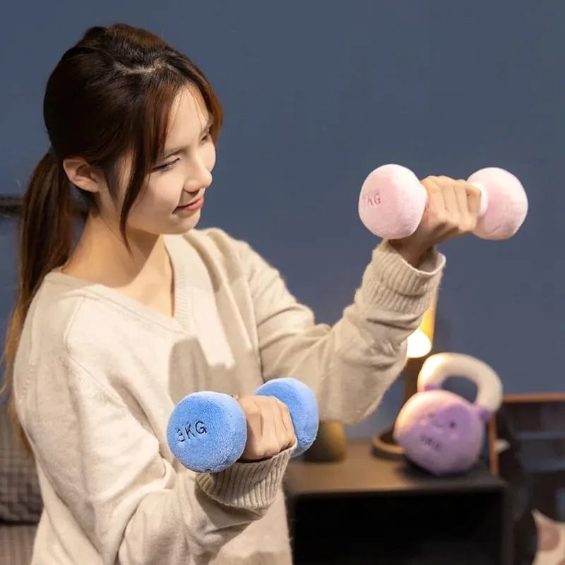20/23cm Cute Kettle-bell Dumbbell Plush Pillow Stuffed Smiling Face Fitness Sports Equipment Plushie Home Decor Men Gift