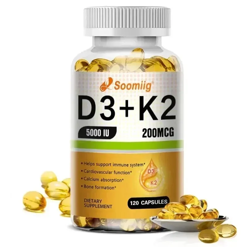Vitamin D3 5000IU and 200 Mcg Vitamin K2 (MK-7) Capsules for Calcium Absorption Bone Regeneration Immune Support Easy To Melt