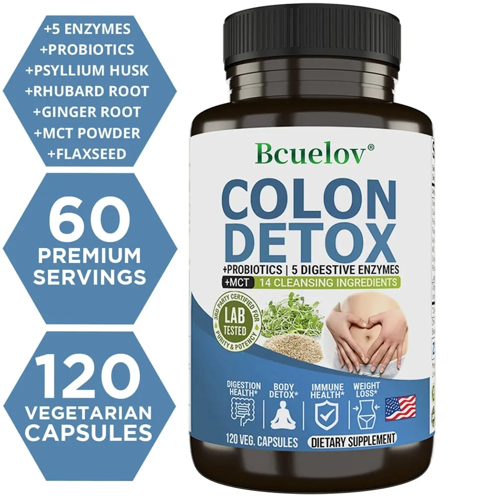 Colon Detox Probiotics Containing Psyllium Husk Relieves Constipation and Bloating Cleansing Supplement
