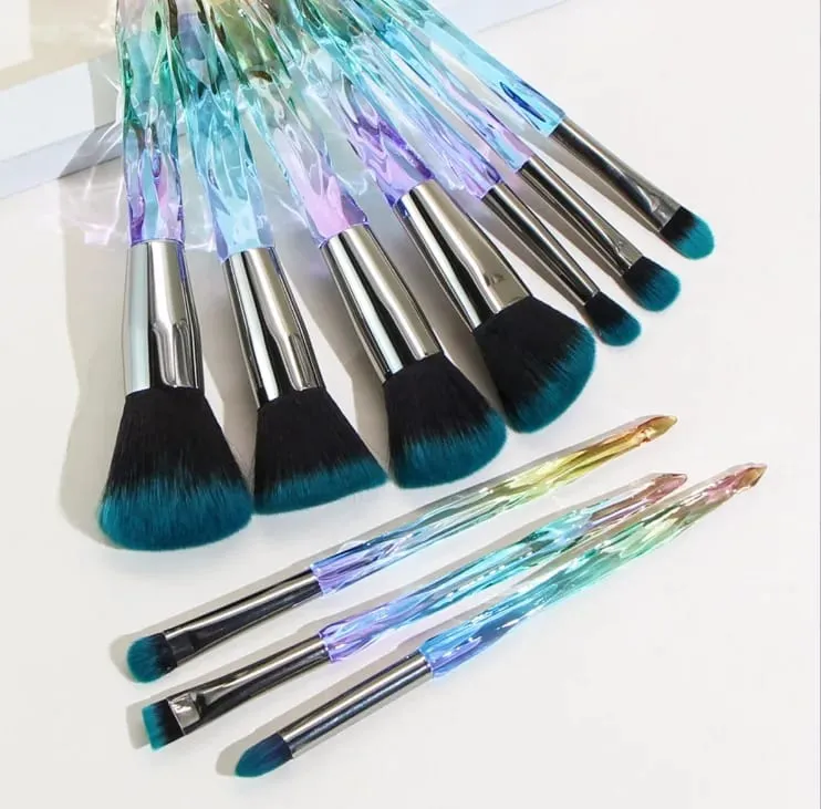 Purple Crystal Handle Makeup Brush Set Soft Synthetic Hair Foundation Blush Eye Shadow Cosmetic Brushes Kit