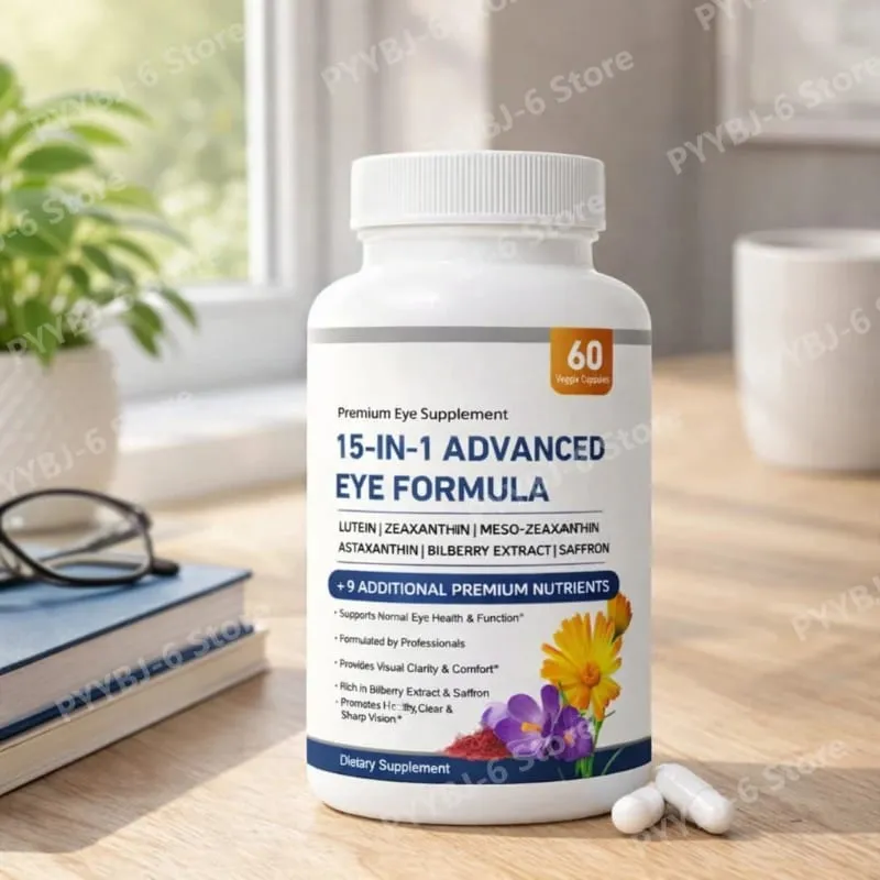 Fórmula avançada para os olhos 15 em 1, luteína, zeaxantina, extrato de mirtilo, vitamina C e E, apoia a saúde ocular, 60 cápsulas vegetais para adultos — image 2