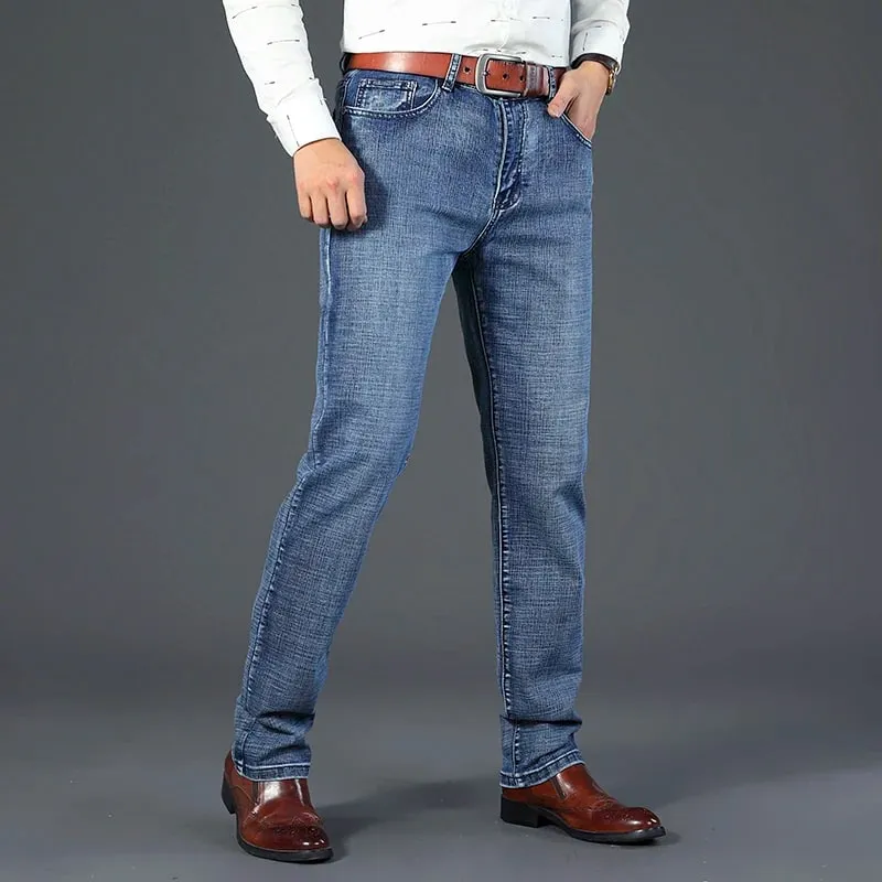 Good Quality Autumn Winter Men's Jeans Classic Retro Blue Denim Pants Work Straight Stretch Cotton Trousers Streetwear Plus Size — image 7