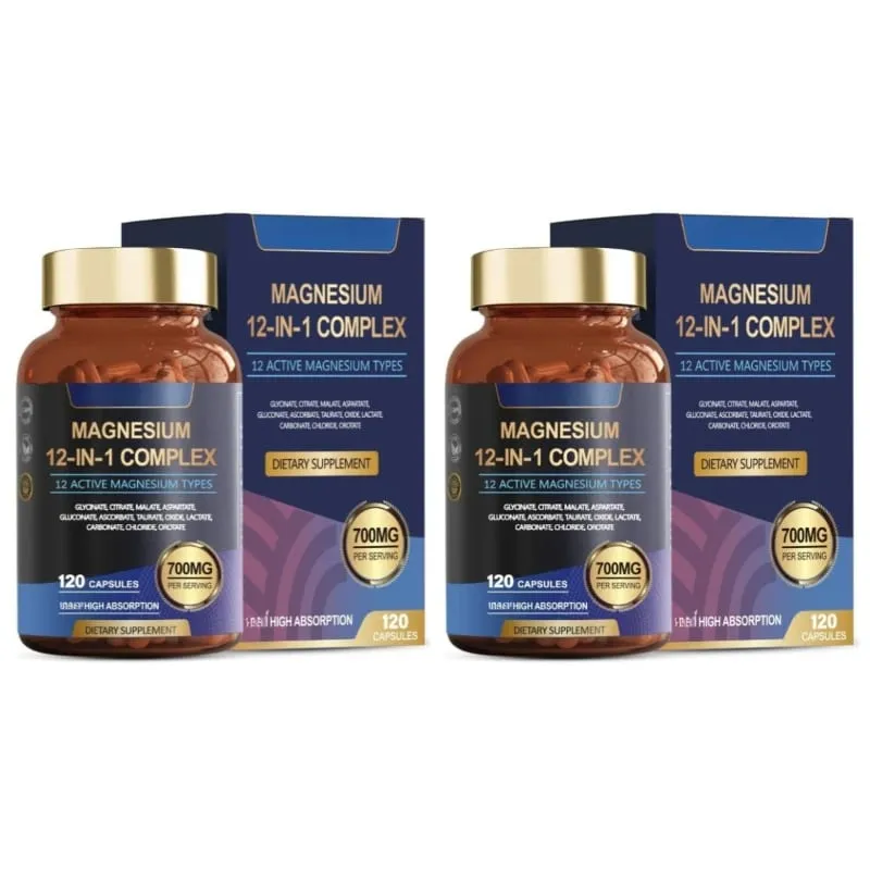 Viên Nang Phức Hợp Magie 12 Trong 1 12 Loại Magie Hoạt Tính Dạng Glycinate Citrate Hấp Thụ Cao 120 Viên
