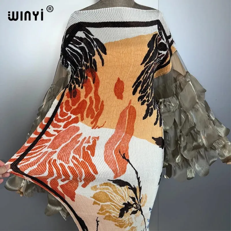 Elastische slanke geplooide jurk Beach Cover Up Boho Kaftan Abaya Dubai Luxe feestjurk Lange dons moslimvrouw avondjurk