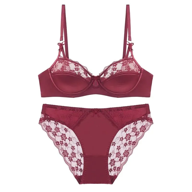 Early Spring Teen Girls Pure Desire Lingerie Set U-Back Soft Support Satin Stitch Lace Comfort Underwear Anti-Sag for Youth
