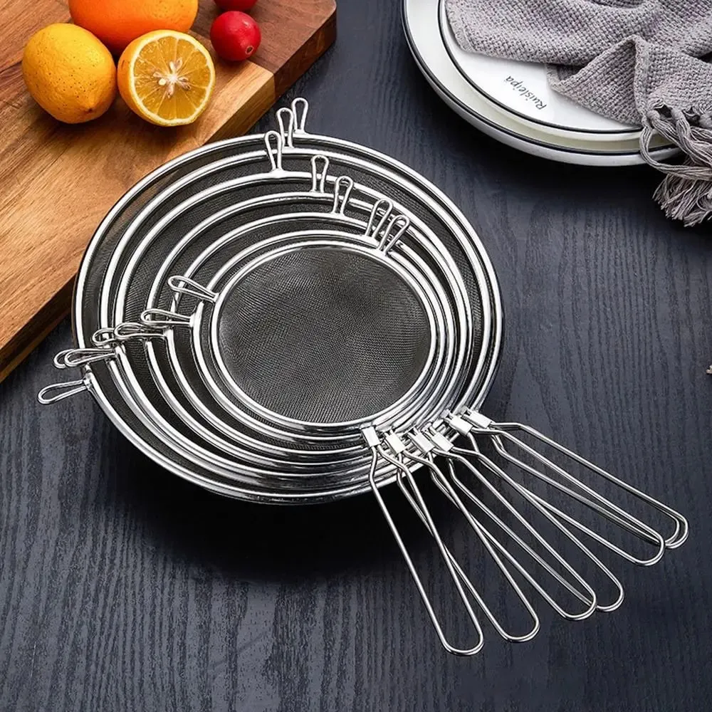 Stainless Steel Flour Filter Screen Double Ear Screen Handle Fine Mesh Strainer Cooking Spoon Soybean Milk Snack French Fries